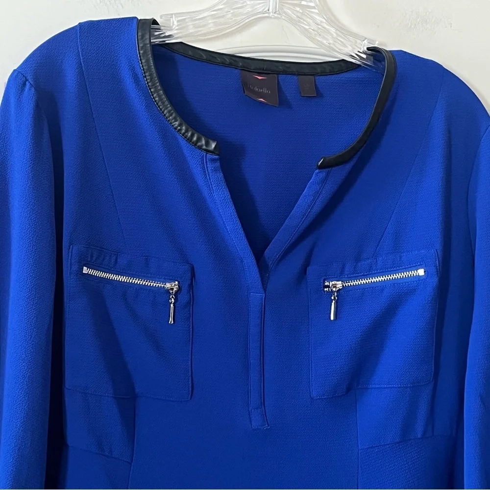 Rafaella Elegant Royal Blue Women's Blouse Roll Up Sleeves Size Large - Picture 9 of 16